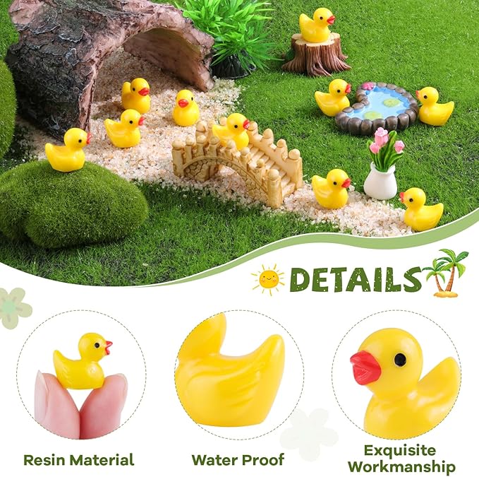 120PCS Mini Resin Animals Cute Yellow Tiny Ducks,Miniature Duck Figures to Hide,Little Animal Small Figurines Bulk for Topper Desk Garden Dollhouse Landscape Aquarium Ornaments DIY Crafts & Decor