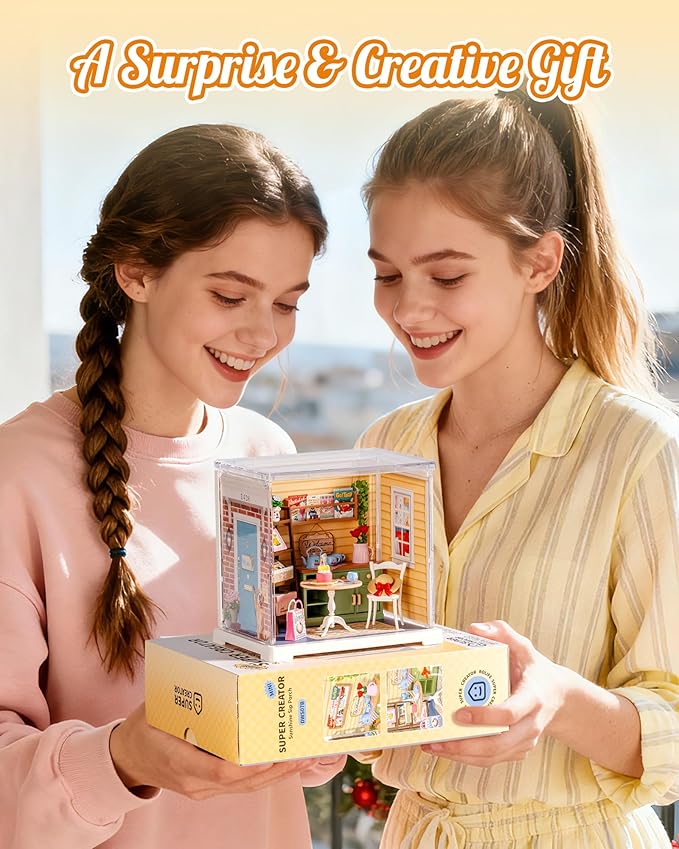 ROBOTIME Super Creator Kits, Plastic Mini House, Expandable Plastic Craf, DIY Miniature House Kit, Tiny Garden Making Kit Model Craft Hobby Unique Gift (Sunshine Sip Porch)