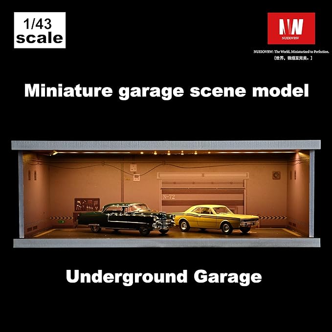 1/43 Diorama Display Case with Tri-Colour Dimmable Lighting, Fits for Hot Wheel Matchbox Mini GT Diecast Cars Model,1:43 Car Garage Parking Lot Scene Display Storage (Underground Garage)