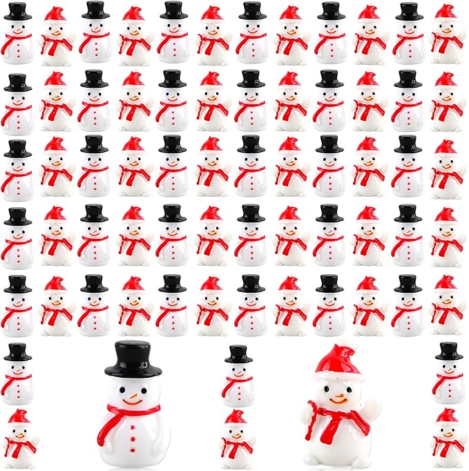 80 Pcs Mini Snowman Figurines Miniature Christmas Snowmen Tiny Resin Xmas Decoration for DIY Crafts Christmas Micro Landscape Dollhouse Accessories, 2 Styles