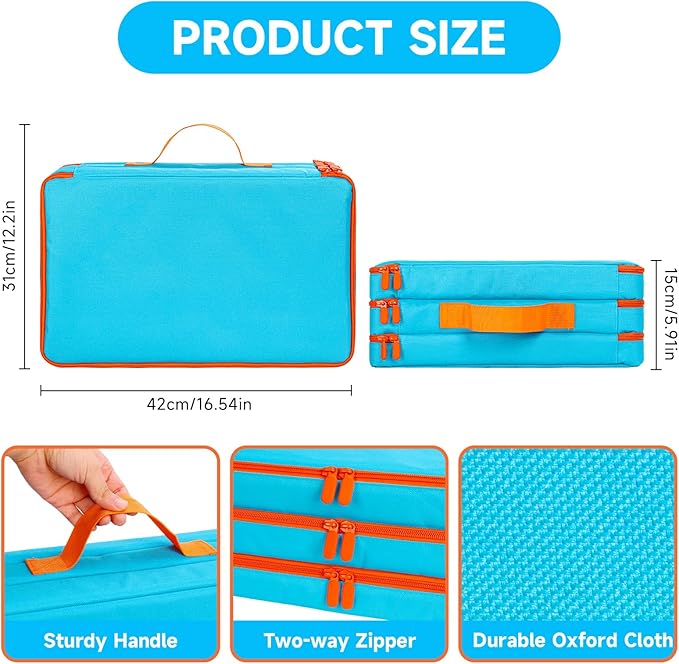 Miniature Figure Storage Carrying Bag, 120 Slot Figurine Miniature Carrying Case Compatible with 40K and D&D Miniature, Miniature Storage Case with 3 Foam Trays (Blue)