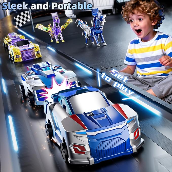 Collision Transforming Dinosaur Car Toy, 2 in 1 Magnet Cars Transform into Dinosaur Toys, Fun Robot Dinosaur Toy Cars Birthday Gift for Kids Boys Girls Age 4-6 6-12 Year Old