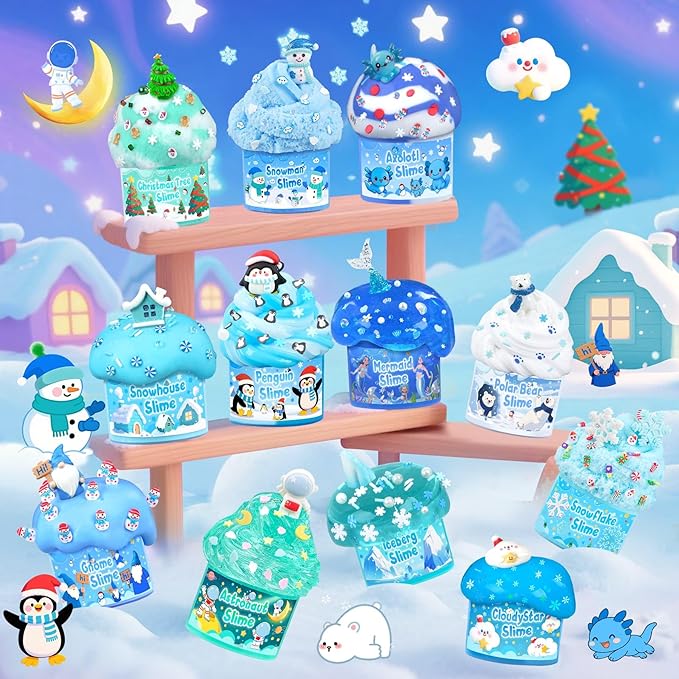 12 Pack Slimes, Blue Slime Kit, Different Butter Slimes Cloud Slimes Fluffy DIY Kit for Girls and Boys, Slime Party Favors Goodie Bag Stuffers, 4 5 6 7 8 9 10 Year Old Girl Birthday Gift Cute Stuff