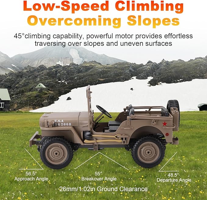 RC Crawlers, 1:10 Scale D888 Willys Military Jeep, 2.4Ghz 4WD Off Road Rock Crawler with Lights, Removable Accessories All Terrain RC Jeep Toy for Adult Teens-Upgradable (2 Batteries)