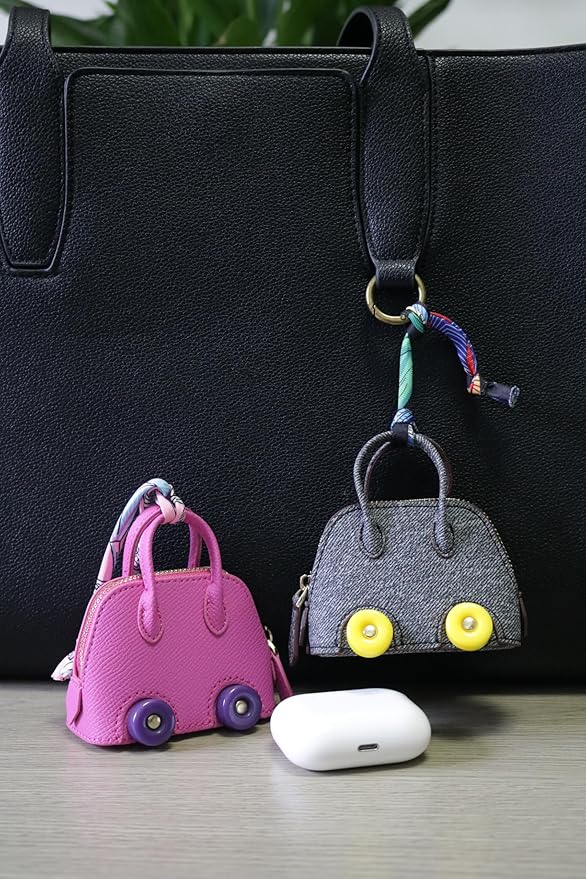 Buyborgood Women's 2 PCS Mini Tote Bag Charms Keychain Pouch Small Coin Purse Wallet， Rose+Gray
