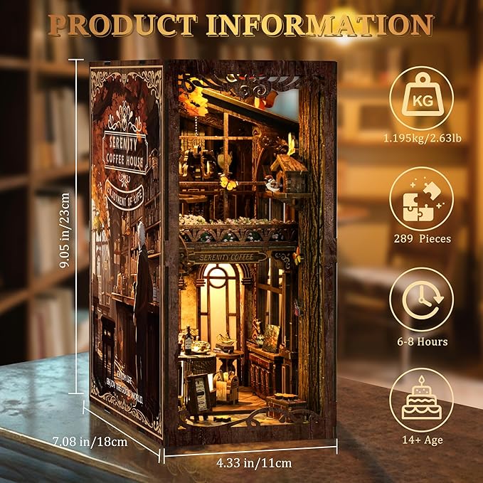 CRIOLPO DIY Book Nook Kit - 3D Wooden Doll House for Adults Miniature House kit with LED Lights for Book Lovers and Collectors