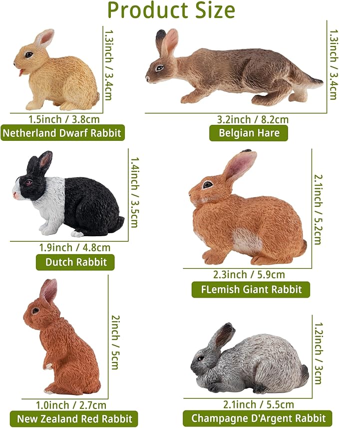 Toymany 12PCS Easter Bunny Figures Toys for Kids, Rabbit Figures Farm Animal Toy for Cake Toppers Party Favors for Toddlers