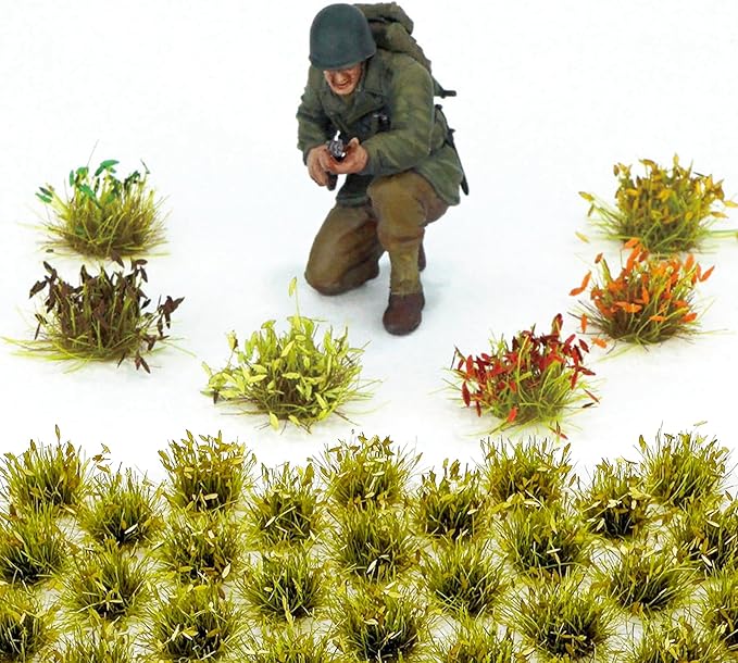 Cayway Miniature Grass Cluster, Static Grass Tuft Model Vegetation Groups for DIY Model Train Landscape Railroad Scenery Grass Tufts Flower (Withered Green and Red)