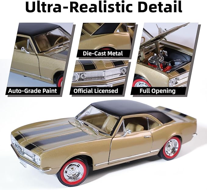 1967 Chevy Camaro Z28 1:18 Scale Diecast Model Premium Alloy Sports Toy Cars with Display Case, Working Steering, for Kids Men and Teens Dad 14+ Year