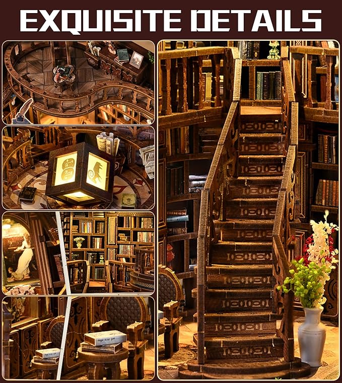 Spilay DIY Book Nook Kits for Adults,Dreamy Book Hall Book Nook Kit with LED Light,3D Wooden Puzzle DIY Miniature Dollhouse Kit,Creative Bookshelf Decor&Unique Gift for Teens&Book Lovers