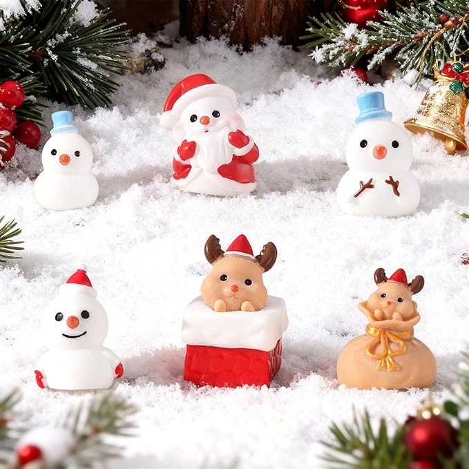 24 Pcs Christmas Mini Resin Figurines Set, Santa Snowman Miniature Ornaments for Dollhouses Home Christmas Decor and DIY Craft Projects