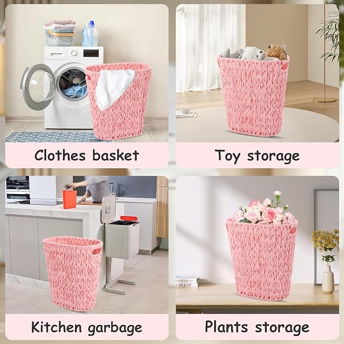XLHOMO Bathroom Accessories Set with Wicker Trash Can, Pink Bathroom Accessories Pink Bathroom Sets Small Waste Basket Bathroom Trash Can for Bedroom Bathroom