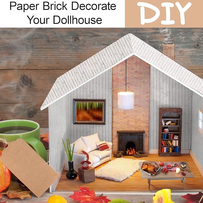 35 Pcs Miniature Dollhouse Wallpaper Self-Adhesive Mini DIY Floorboards Wall Paper Real Life DIY Decoration for Dollhouse (Wood Grain White)