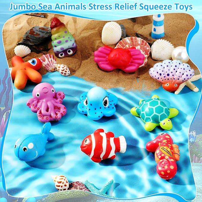 48 Pcs Ocean Squeeze Jumbo Toys for Kids Slow Rising Large Sea Animal Toys Under The Sea Party Favor Bulk for Kids Goodie Bag Filler Classroom Prize Ocean Themed Birthday Party Favor