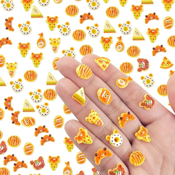 200 PCS Mini Food Figures for Crafts Tiny Resin Baking Bread Miniature Things for Dollhouse Fairy Garden Micro Landscaping Decoration Cake Toppers Decor