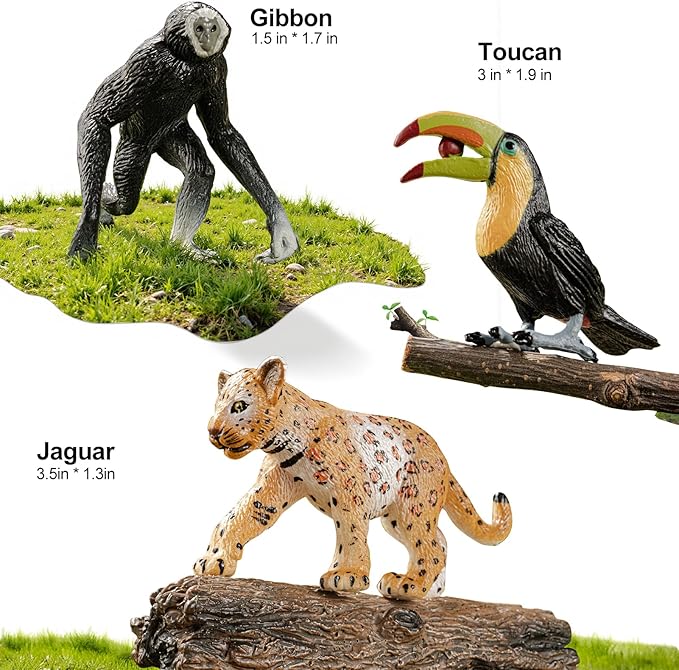 12PCS Realistic Rainforest Animal Figurines Toys, Rainforest Diorama Supplies Party Favor, Jungle Animals Figures Toys Learning Toys for Toddlers Kids Boys Girls, Toddler Playset