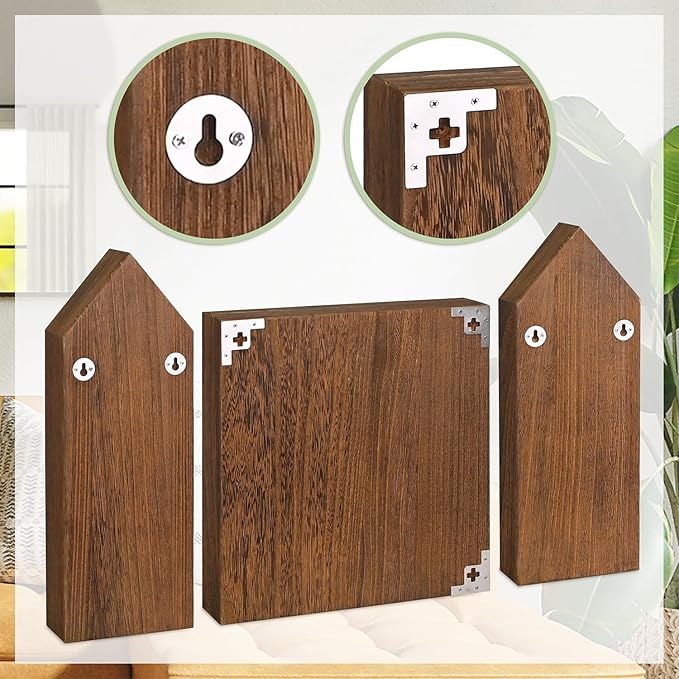 Ikee Design 3 Pcs Set Wooden Shadow Cubby Box Display Shelf Organizer Storage Shadow Box for Collectibles, Mini Figures, 17 compartments, Brown Color, 22.8W x 2.4D x 15.7H in