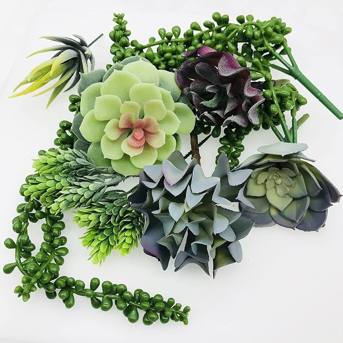 Woohome Artificial Succulents, 20 Pack Realistic Faux Succulents Mixed Colors Fake Succulents Fake Plants for Decoration, DIY Crafting Home Floral Garden Arrangement Office Decor