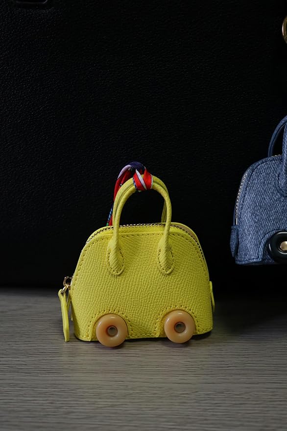 Buyborgood Women's 2 PCS Mini Tote Bag Charms Keychain Pouch Small Coin Purse Wallet, Denim+Yellow