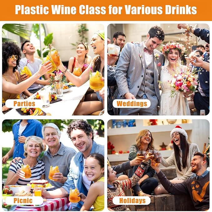 Ciaell 30 Pack Plastic Ribbed Wine Glasses - 14 OZ Thicker Origami Stemless Disposable Wine Champagne Whiskey Unbreakable Cocktail Glass, Reusable Wine Cups for Party Wedding Bar
