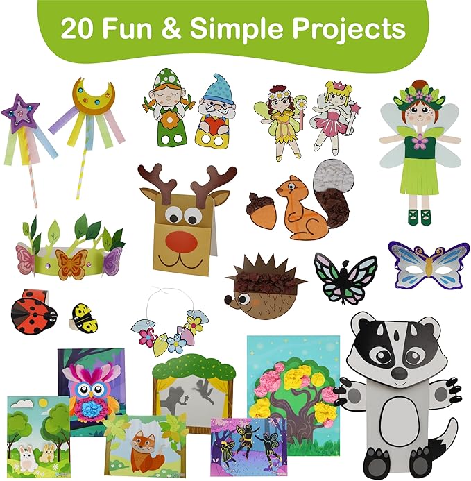Craftikit® 20 Award-Winning Fairy Garden Crafts for Kids - 20 All-Inclusive Fun Paper Toddler Crafts, Fairy Garden Kit for Kids Ages 3-10