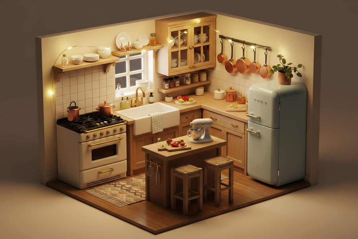 미니어쳐로 이루어진 주방