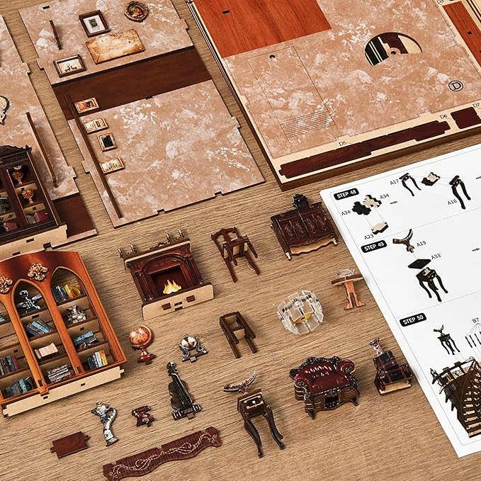 ISSEVE Book Nook Kit - DIY Miniature House Kit Book Nooks for Adults, Dollhouse Booknook Library Tiny House Bookshelf Decor 3D Wooden Puzzle Model Building Craft Kits Gift (Ancient Rhyme Library)