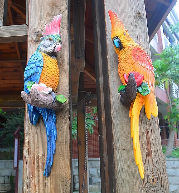 coolboy Hanging Parrot Bird Statues Decor,Tropical Real Resin Bird Figurines,Home Ornament Decor for Tiki Bar,Perfect for Yard Ornaments,Tree Decorations Outdoor,Patio,Lawn,Tree Trunk, Porch