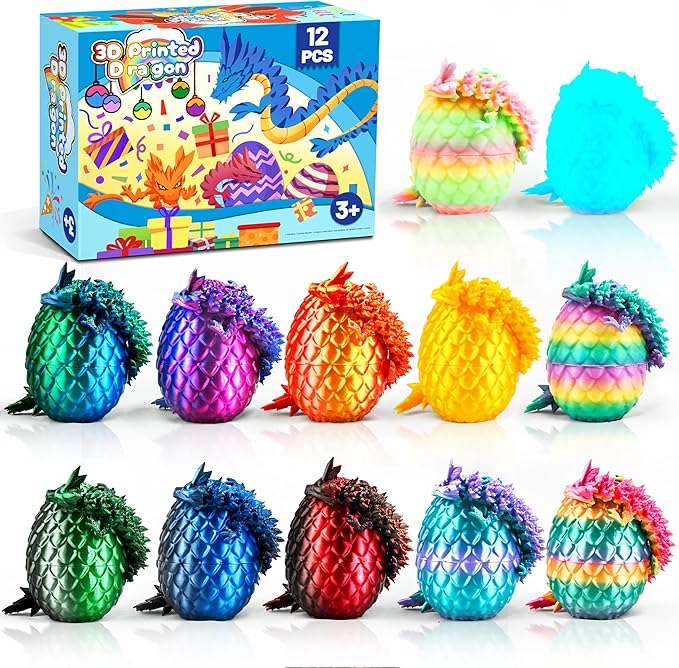 12PCS 3D Printed Dragon Toys Eggs with Dragon Inside, Christmas Stocking Stuffers for Kids, 3D Printing Toys for Kids, Fidget Toy for Adults Teens Boy Gifts Cool Stuff Christmas Fun Gifts