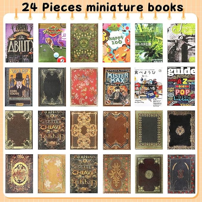 Miniatures Books, 24pcs Dollhouse Books, 1:12 Scale Tiny Books Dollhouse Accessories, Anxiety Bookshelf Mini Books, Miniature Dollhouse Decoration