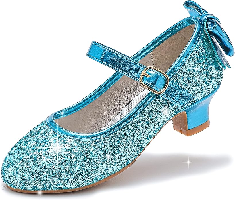 Dufannie Girls Dress Shoes Low Heel Princess Flats Mary Jane Flower Wedding Party Glitter Shoes for Kids Toddler