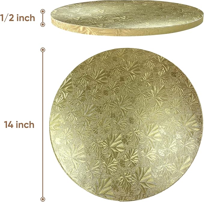 Cakebon Round Cake Boards - Sturdy 1/2 Inch Thick Drums - 14 Inch Professional Smooth Straight Edges Gold 1-Pack