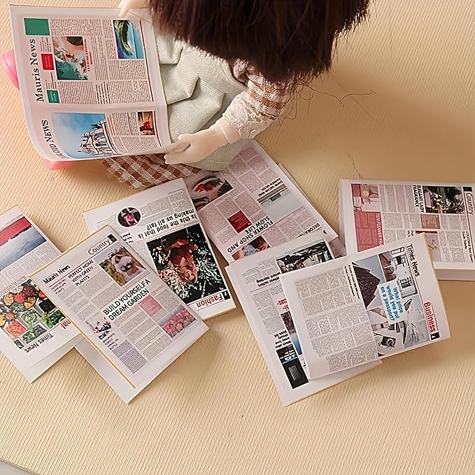 2pcs 1:12 Scale Miniature Newspapers Set - 9 Color Mini Newspapers and Bundle of Vintage Mini Newspapers for Dollhouse DIY Accessories