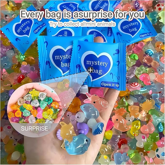 Resin Animals Mystery Bags，Mini Glow in The Dark Animal Resin Models， Design Animal Miniatures for Outdoor Decor Dollhouse Fairy Garden Accessories (100)