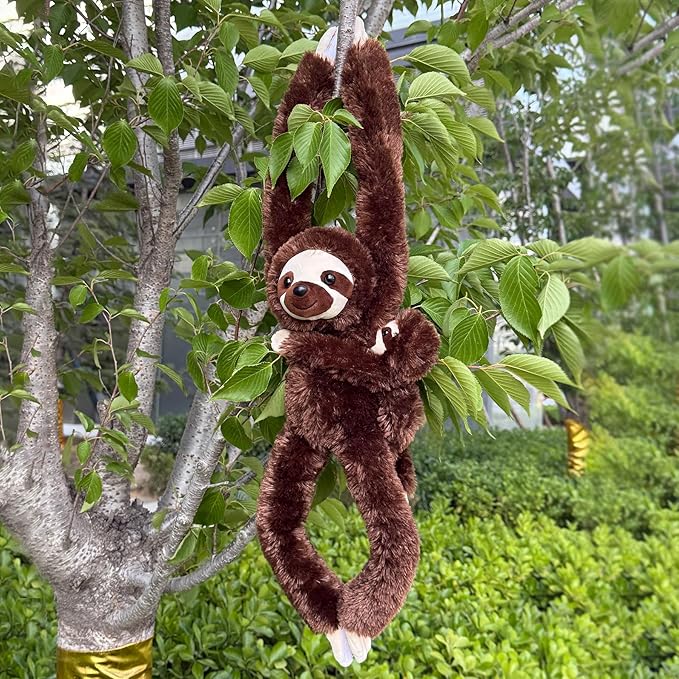 2pcs Sloth Hanging Stuffed Animal Mother with Baby Hanging Plush Toys, Three-Toed Sloth Hooks and Stuffed Animals with Rings for Kids, Gifts for Boys and Girls