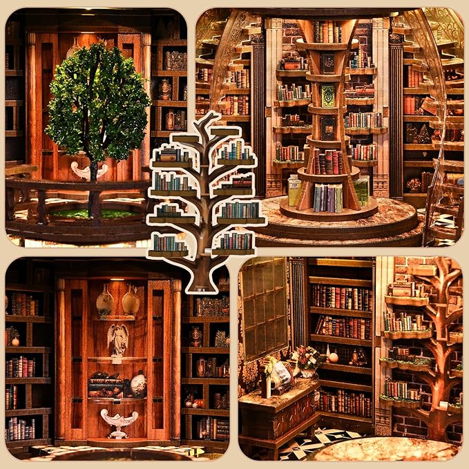 RHZN Book Nook Kit, Miniature House Kit, Miniature Kit, DIY Crafts for Adults, Book Repository