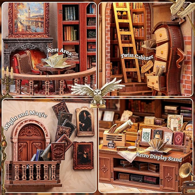 Fsolis Book Nook Kit - DIY Miniature Kit for Adults Tiny House Magic Bookstore Bookshelf 3D Puzzles Craft Gifts for Women Teens Book Lovers (Thames Bookstore)