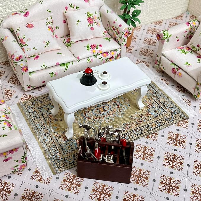 SAMCAMI Dollhouse Accessories Woven Carpet, 1/12 Scale Doll House Accessories and Furniture, Dollhouse Miniature Area Rugs 6” x 3.8”, 3 Pieces (No.1)