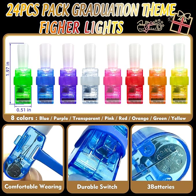 24PCS Preschool Graduation Party Favors-LED Finger Lights：Glow-in-the-Dark Light-Up Toys Bulk for Kids, Kindergarten Congrats Grad Theme Party Supplies, Party Goodie Bags,Classroom Prizes,Fun Gifts