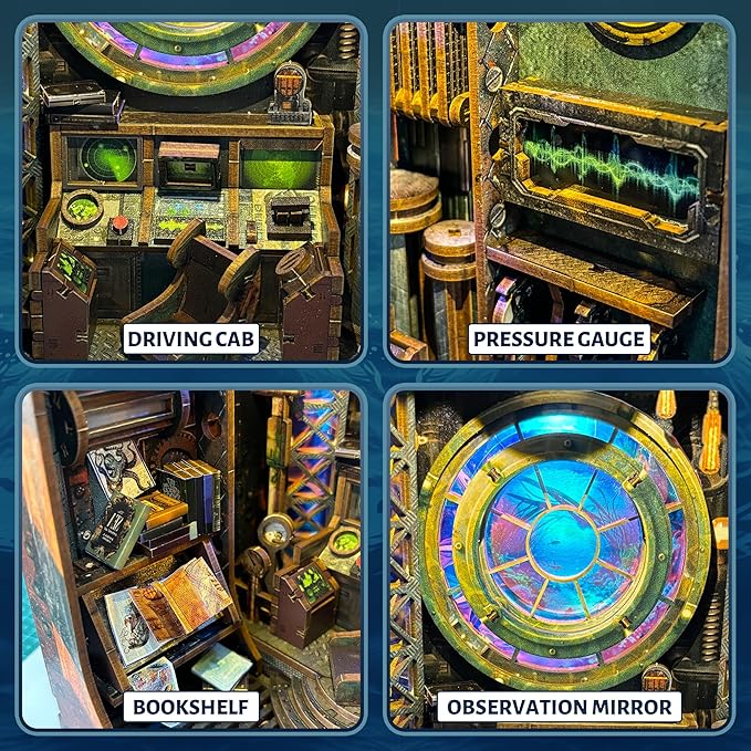 DIY Book Nook Kit, Submarine Miniature House Kit - Dollhouse Booknook Bookshelf Decor 3D Wooden Puzzle - 1000 Leagues in The DEEP SEA (SQ-39)