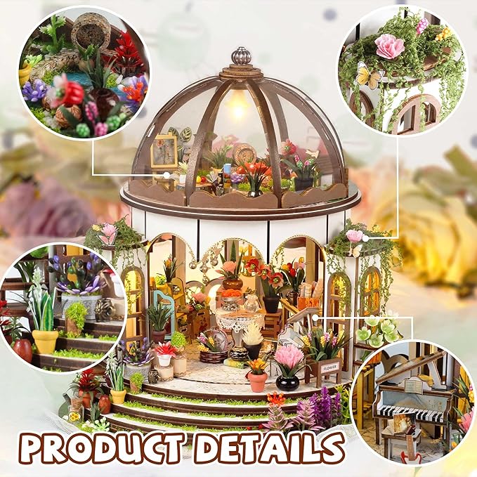 Kisoy DIY Miniature House Kit, Tiny House Building Kit with Furniture and LED Light for Adults and Teens, DIY Mini House Craft Kit, Decorations/Gifts for Family and Friends（Hanging Garden）