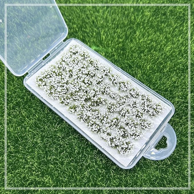 Woohome 53 Pcs DIY Miniature Flower Cluster Flower Vegetation Groups White Static Grass Tufts for Train Landscape Railroad Scenery Sand Military Layout Model Miniature Bases and Dioramas