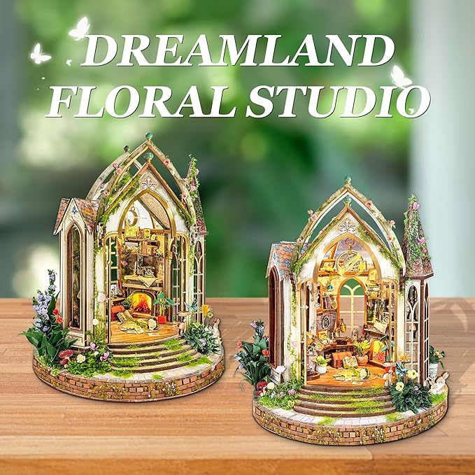 DIY Miniature House Kits Tiny Dollhouse for Adults,European Garden Model Kit Craft with LED Light Home Bookshelf Decor,Gifts for Family Friends -Dreamland Floral Studio(SQ-66)