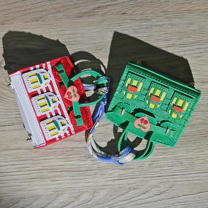 Buyborgood Women's 2 PCS Mini Tote Bag Charms Keychain Pouch Small Coin Purse Wallet (Red + Green)