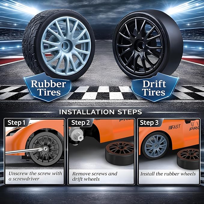 Remote Control Car RC Drift Car 2.4GHz 1:24 Scale 4WD 15KM/H High Speed Model Vehicle with LED Lights Drifting Tire Racing Sport Toy Car for Adults Boys Girls Kids Gift 2Pcs Rechargeable Batteries