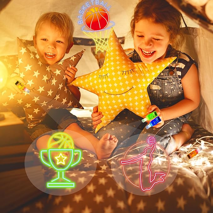 24PCS Video Game Party Favors LED Finger Lights, Glow in the Dark Light Up Toys Gifts Bulk for Kids Boys Girls Birthday Goodie Bags Stuffers Party Decorations (Game) (Basketball)