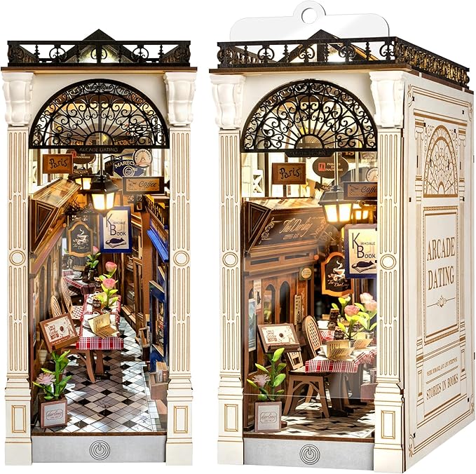 Rolife DIY Book Nook Kit for Adults European Arcade Street Scene, Miniature House Kits 3D Wooden Puzzle Booknook with LED Lighting, Home Decor Craft Creative Gift for Mom Dad Teens