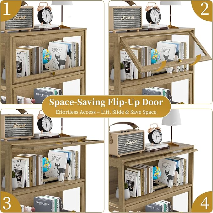 Display Cabinet with Acrylic Glass Doors,4-Tiers Curio Cabinet with LED Lighting for Collectibles, Collectibles Toy Organizers Rack & Display Shelf Display Case Storage Cabinet, Nature