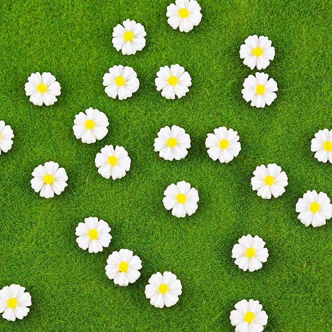 200 Pieces White Tiny Daisy Decor for Dollhouse Mini Resin Decor for Crafts Tiny Things for Fairy Garden Micro Landscaping Decoration