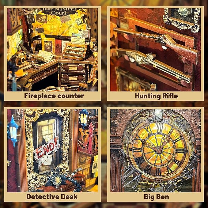 Book Nook Kit Miniature Booknook Kit Decorative Bookend Bookshelf 3D Wooden Puzzle Dollhouse Gifts for Adults Teens - Bell's Mystery (SQ-42)